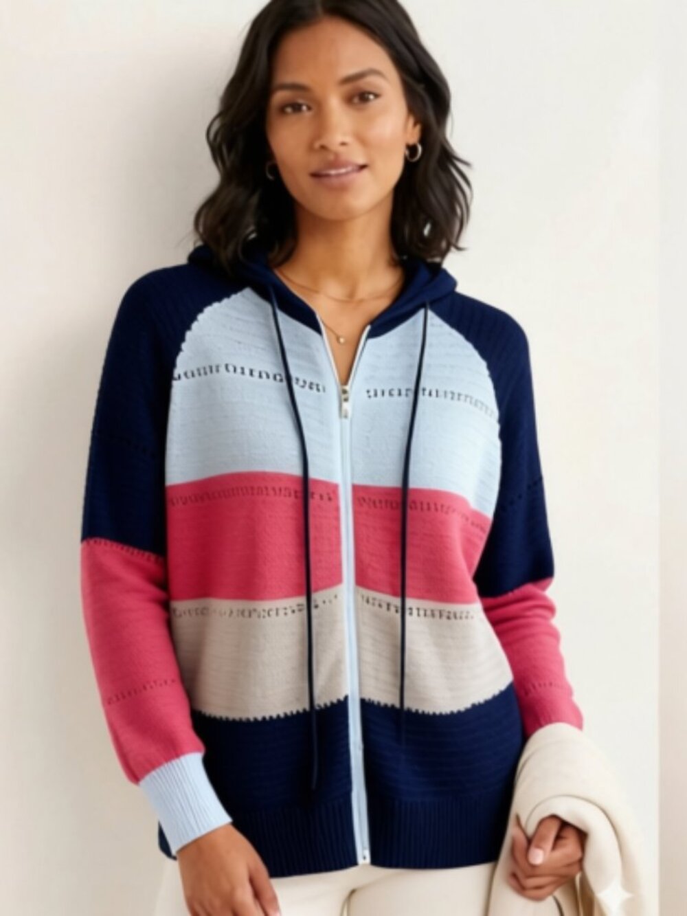 BTFBM Multi-Color Zipper Knit Sweater With Hood. Size S